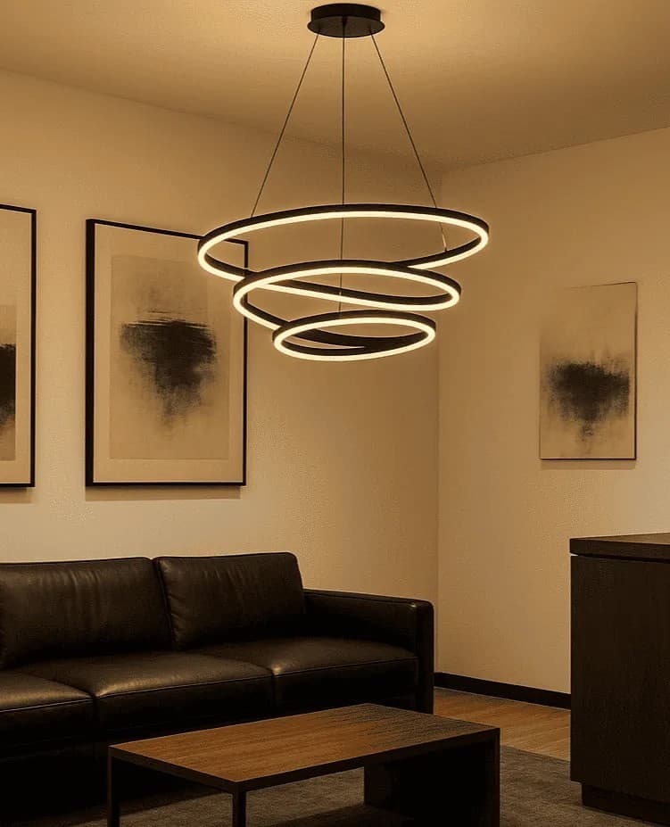 Lustre Pendente LED 3 Anéis Preto — Modelo único