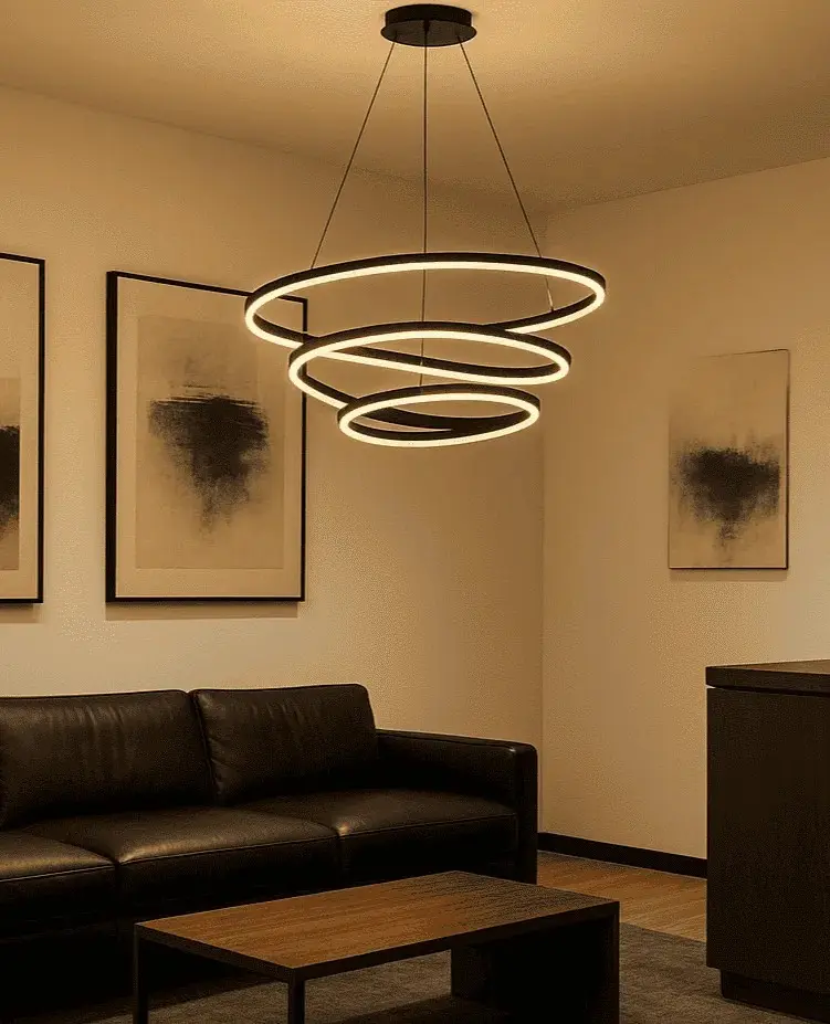 Lustre Pendente LED 3 Anéis Preto — Modelo único
